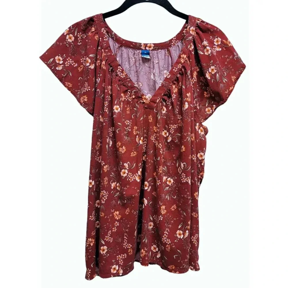 Old Navy Flounce Sleeve Floral Peasant Top Size XL